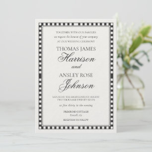 Black Harlequin Checkered Wedding Invitation