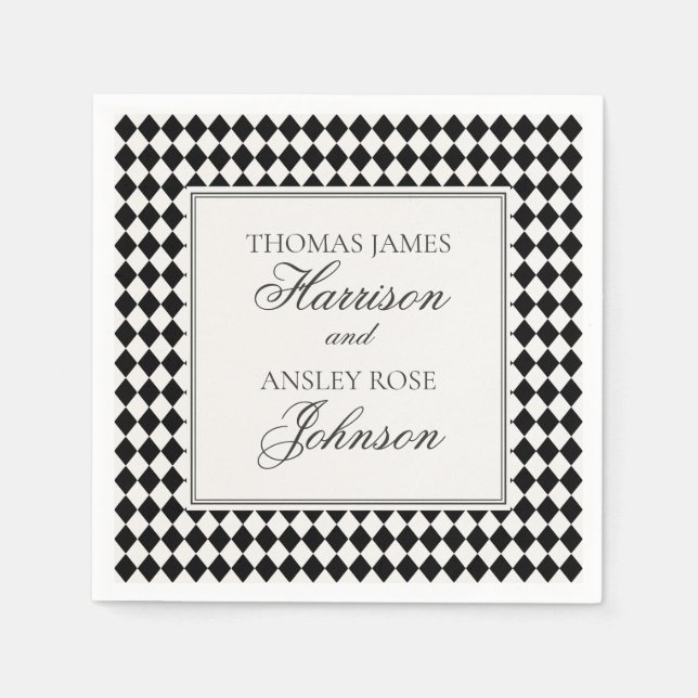 Black Harlequin Checkered Wedding Napkins (Front)