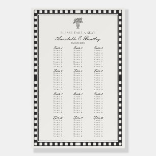 Black Harlequin Checkered Wedding Seating Chart Foam Board