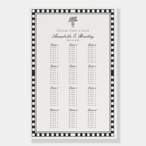 Black Harlequin Checkered Wedding Seating Chart Foam Board