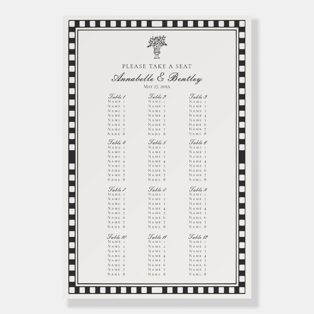 Black Harlequin Checkered Wedding Seating Chart Foam Board (Front)