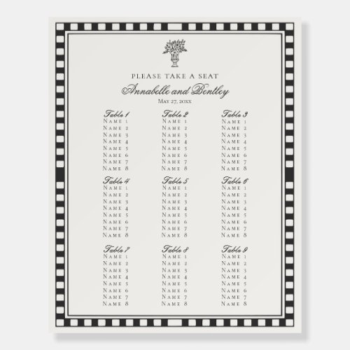 Black Harlequin Checkered Wedding Seating Chart Foam Board