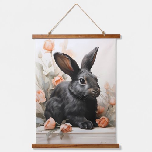 Black Harmony Trio of Tranquil Rabbits Hanging Tapestry