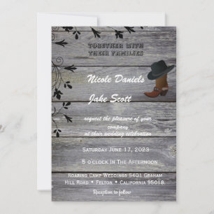 Black Hat and Cowboy Boot Classic Rustic Wedding Invitation