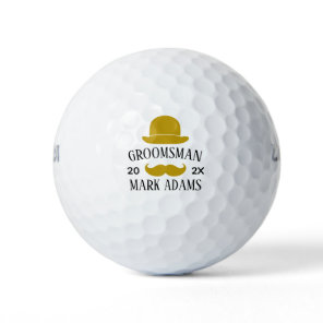 Black Hat Mustache Gentleman Vintage Groomsmen Golf Balls