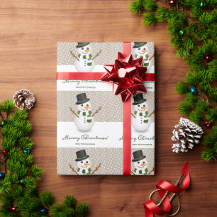 Black Hat Snowman Beige Background Merry Christmas Wrapping Paper