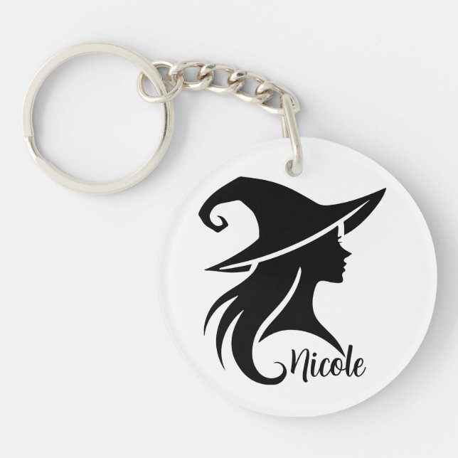 Black Hat Witch Wiccan Witches Halloween  Keychain (Front)