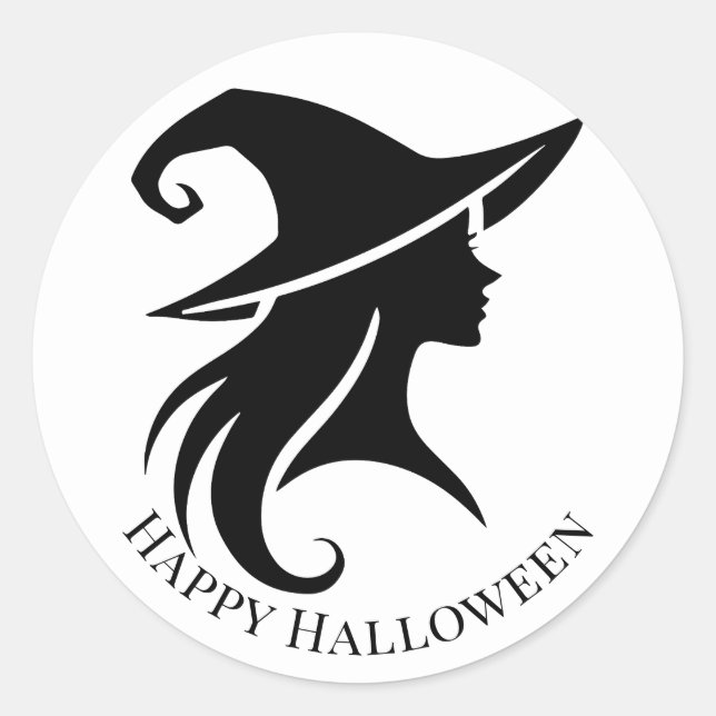 Black Hat Witch Wiccan Witches Halloween Party Classic Round Sticker (Front)