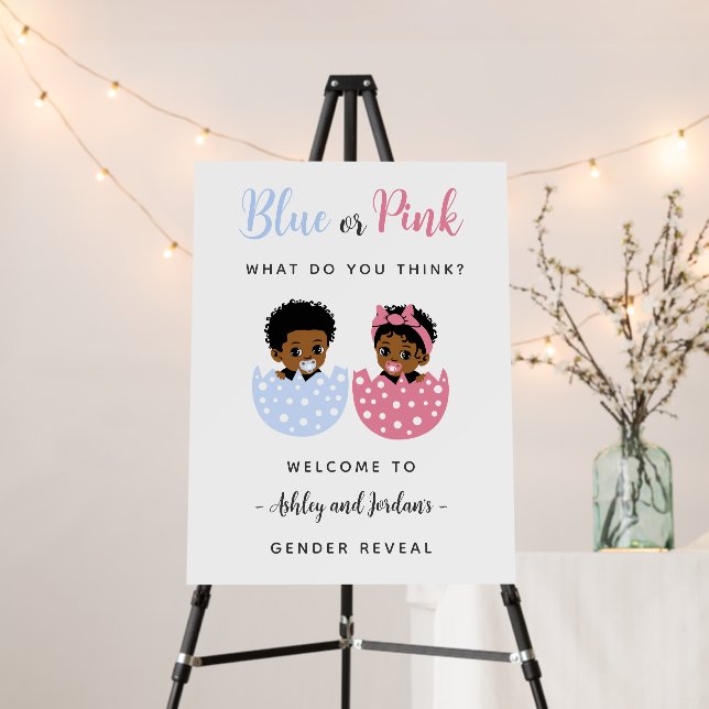 Black Hatched Baby Pink and Blue Egg Welcome Sign (In Situ (Stand))
