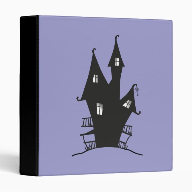 Black Haunted House on a lavender background 3 Ring Binder (Front/Spine)
