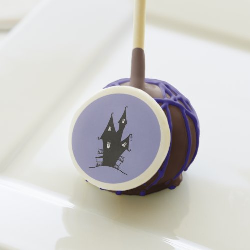 Black Haunted House on Purple Background Cake Pops