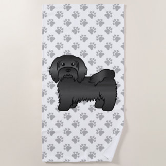 Black Havanese Cute Cartoon Dog Illustration Beach Towel