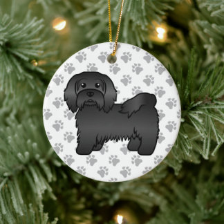 Black Havanese Cute Cartoon Dog Illustration Ceramic Ornament