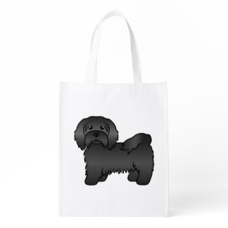 Black Havanese Cute Cartoon Dog Illustration Grocery Bag