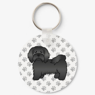 Black Havanese Cute Cartoon Dog Illustration Keychain