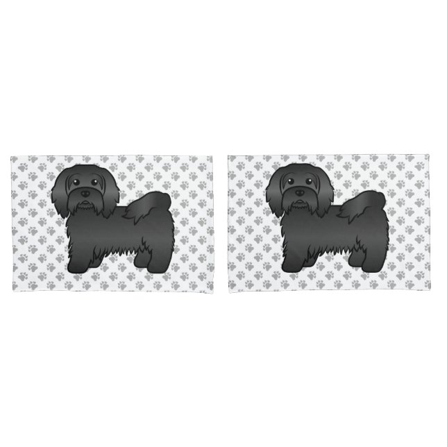Black Havanese Cute Cartoon Dog Illustration Pillow Case (Front-Set)