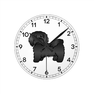 Black Havanese Cute Cartoon Dog Illustration Round Clock