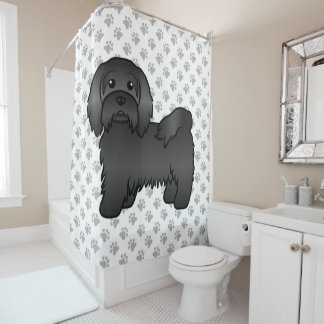 Black Havanese Cute Cartoon Dog Illustration Shower Curtain
