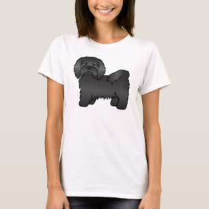 Black Havanese Cute Cartoon Dog Illustration T-Shirt