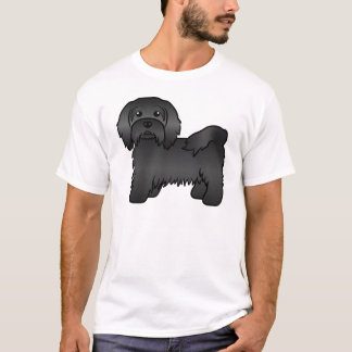 Black Havanese Cute Cartoon Dog Illustration T-Shirt
