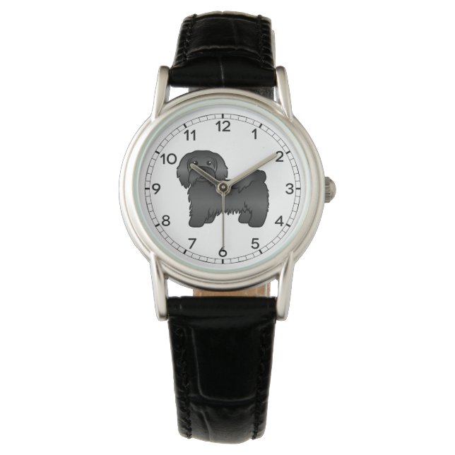 Black Havanese Cute Cartoon Dog Illustration Watch (Front)