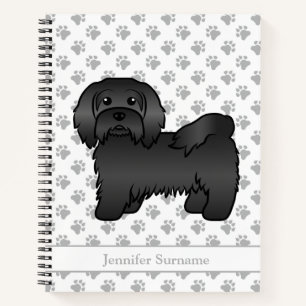 Black Havanese Cute Cartoon Dog & Name Notebook