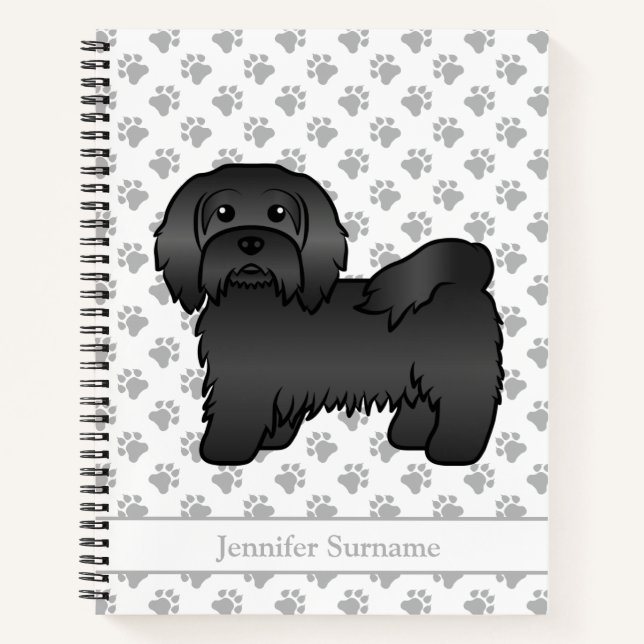 Black Havanese Cute Cartoon Dog & Name Notebook (Front)