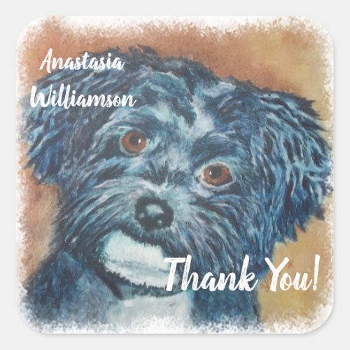 Black Havanese Puppy THANK YOU Square Sticker