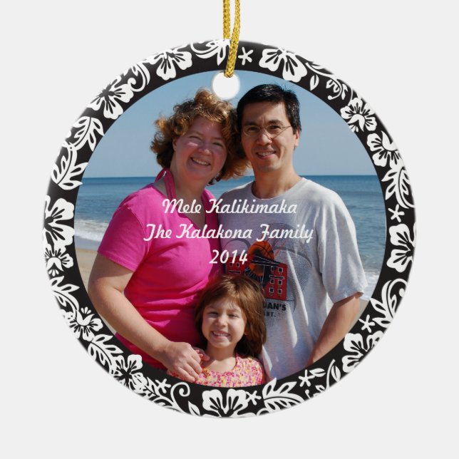 Black Hawaiian Hibiscus Christmas Photo Ornament (Front)