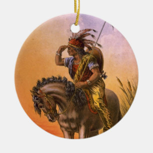 Black Hawk Native American Indian Ceramic Ornament