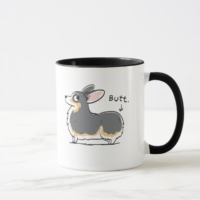 Black-headed Tri Pembroke Corgi Butt Mug (Right)