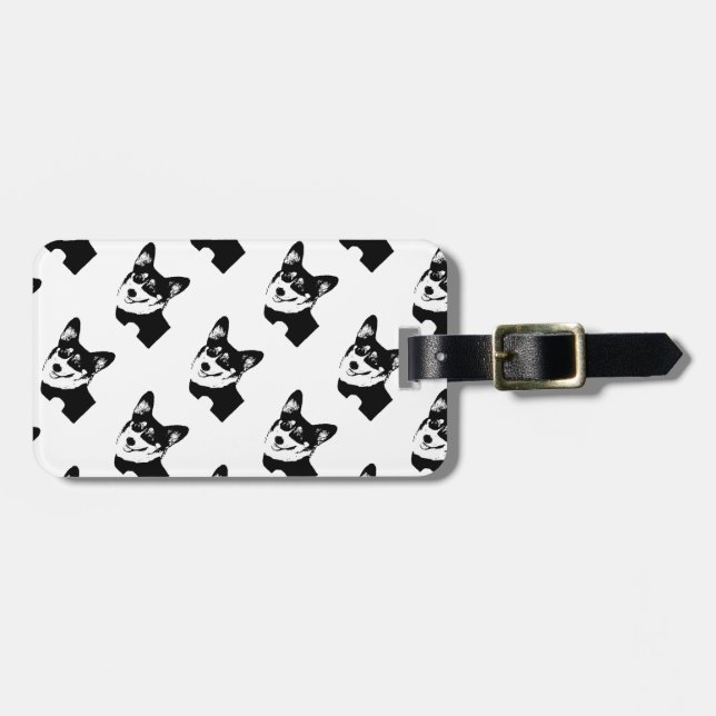 Black Headed Tricolor Welsh Corgi Luggage Tag (Front Horizontal)