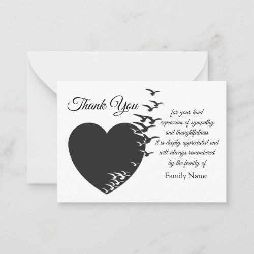 Black Heart And Bird After Funeral Thank You Cards