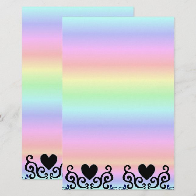 Black Heart and Lily on Rainbow Stationery (Front/Back)