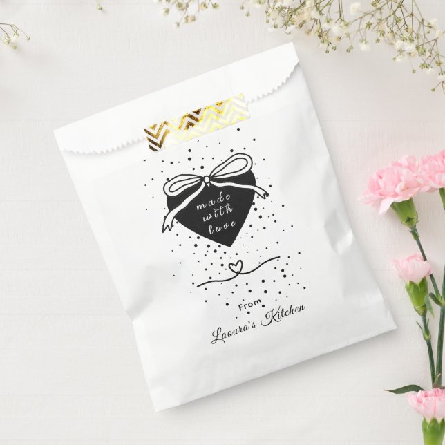Black heart & Bow Made with love Bakery  Favor Bag (Sealed)