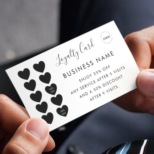 Black Heart Business Punch Reward 10 Visits Logo Loyalty Card