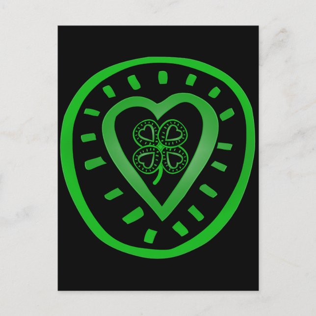 Black Heart Clover St Patrick's Day Postcard (Front)