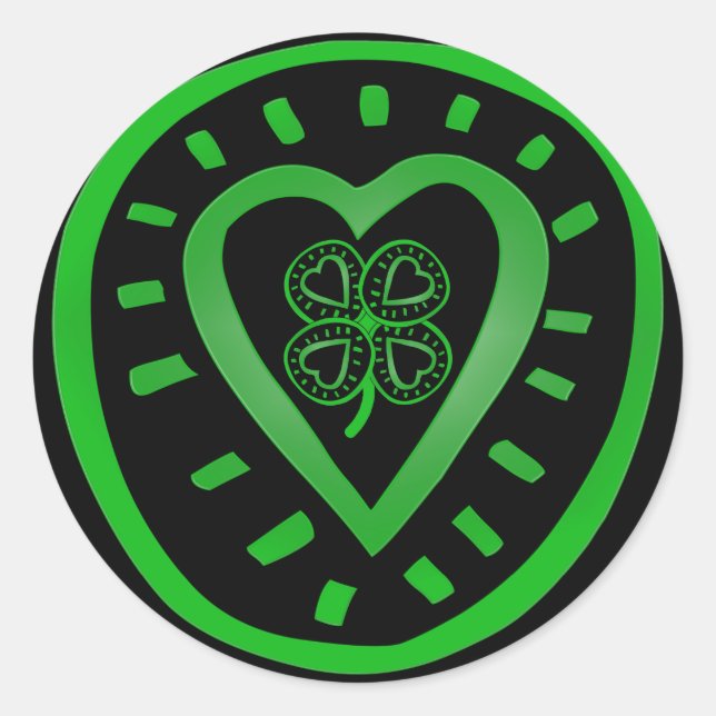 Black Heart Clover St Patrick's Day R Sticker (Front)