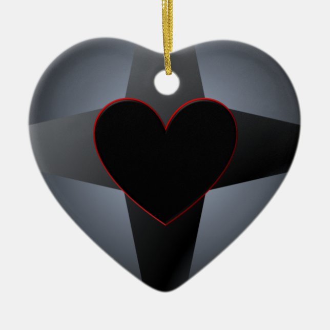 Black Heart Cross Ceramic Ornament (Front)