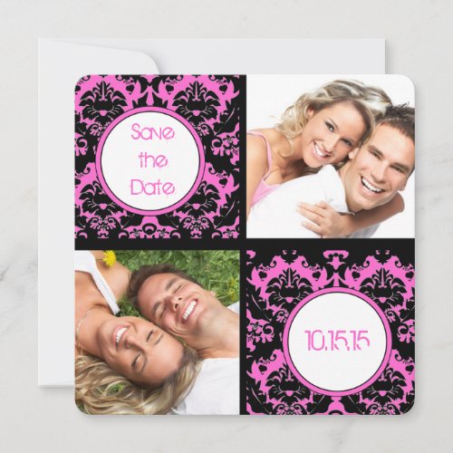 Black Heart Damask on Pink Wedding Save the Date