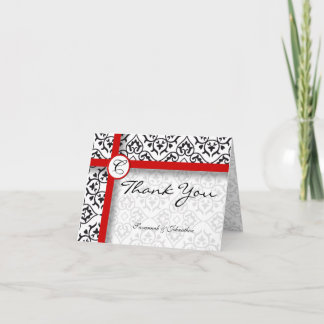 Black Heart Damask SideBorders Thank You Card