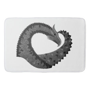 Black heart dragon on white bathroom mat