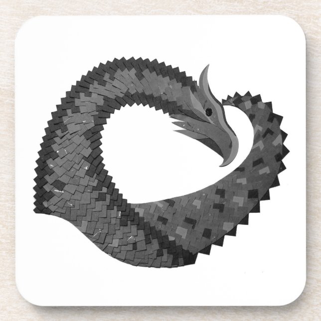 Black heart dragon on white beverage coaster (Front)