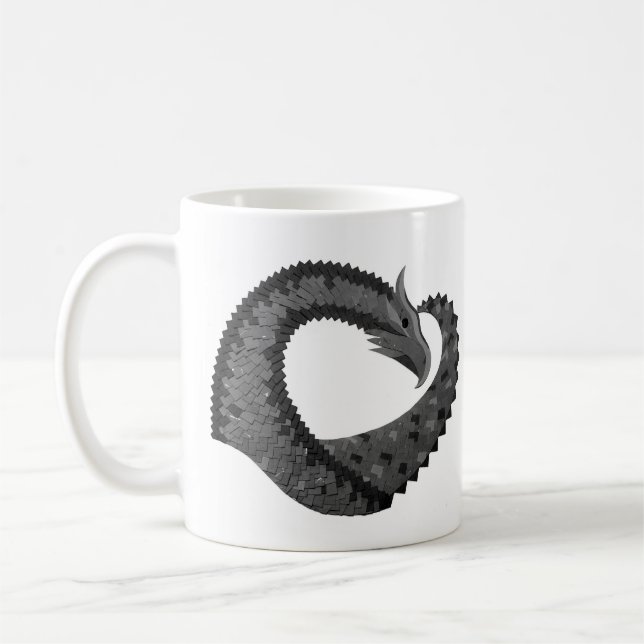 Black heart dragon on white coffee mug (Left)
