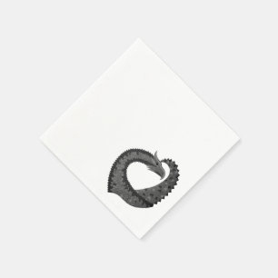 Black heart dragon on white napkins