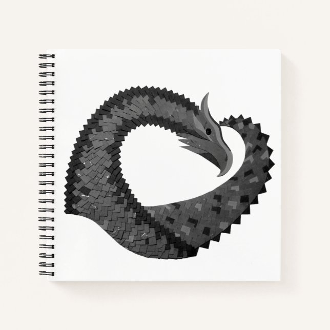 Black heart dragon on white notebook (Front)