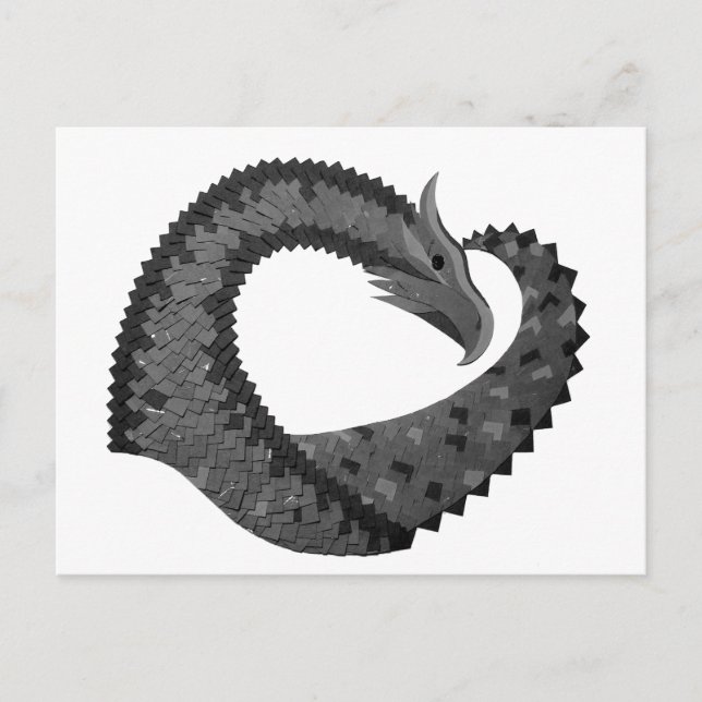 Black heart dragon on white postcard (Front)