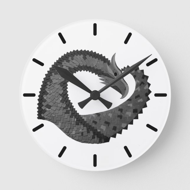 Black heart dragon on white round clock (Front)