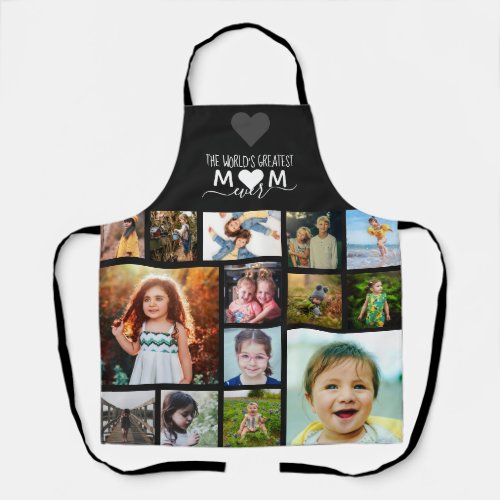 Black Heart Greatest Mom Ever Photo Collage Apron