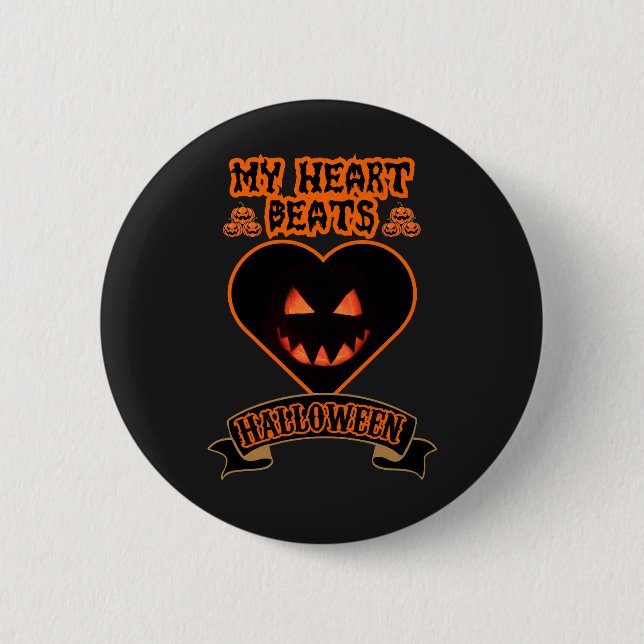 Black Heart Halloween Evil Pumpkin Face Spooky Vib Button (Front)